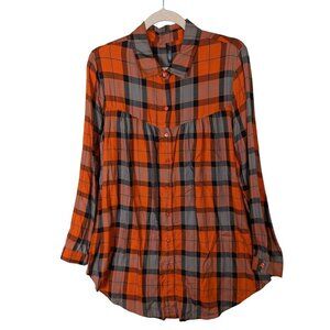 JW Style Women Size M Plaid Silky Soft Long Sleeve Button Country Western Top